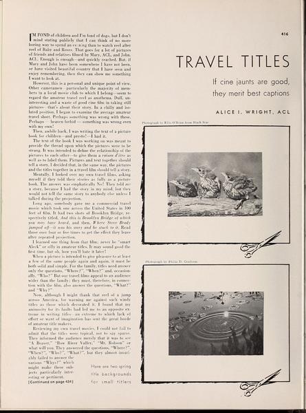 "Travel Titles: If Cine Jaunts Are Good, They Merit Best Captions" article in August, 1939 issue of <em>Movie Makers</em>