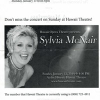 Hawaii Opera Theatre and The University of Hawai'i at Manoa Music Dept present A Masterclass with Sylvia McNair Jan 8, 9, 13 2014 p.2.jpg