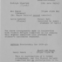 1939-1940 Refugee Scholarships 