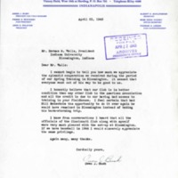 Letter from Owen J. Bush to Herman B Wells, April 22, 1943