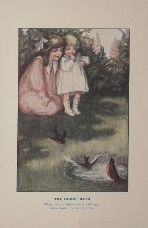 The Birds' Bath. Color plate from Evaleen Stein, "Child Songs of Cheer." By Antoinette Inglis.
