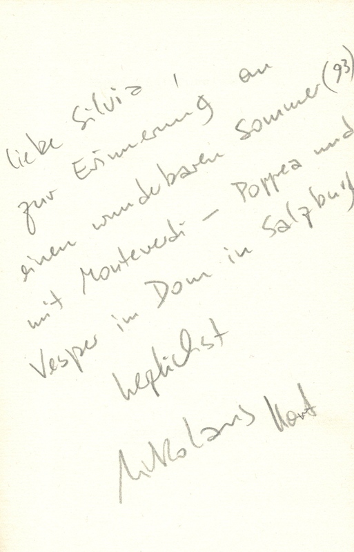 Photo of Nikolaus Harnoneourt handwriting 