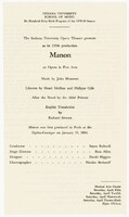 Jules Massenet (1842-1912) Manon at the Indiana University Musical Arts Center (1980) program page one