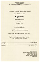 Giuseppe Verdi (1813-1901) Rigoletto Musical Center Indiana University 1980 page one of flyer