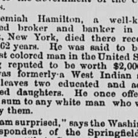 Report of Jeremiah Hamilton death (1875, May 22) The Daily Phoenix. Retrieved from the Library of Congress, Public Domain