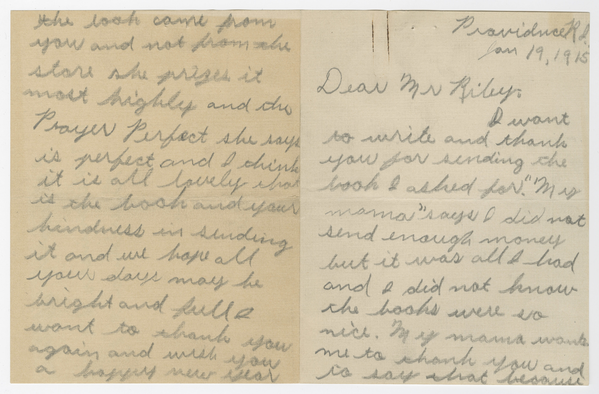 Correspondence from Ellsworth Wallace to James Whitcomb Riley, January 19, 1915.
