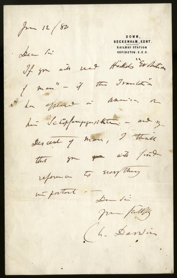 Charles Darwin to Charles Eugene Ferguson, January 12, 1880.