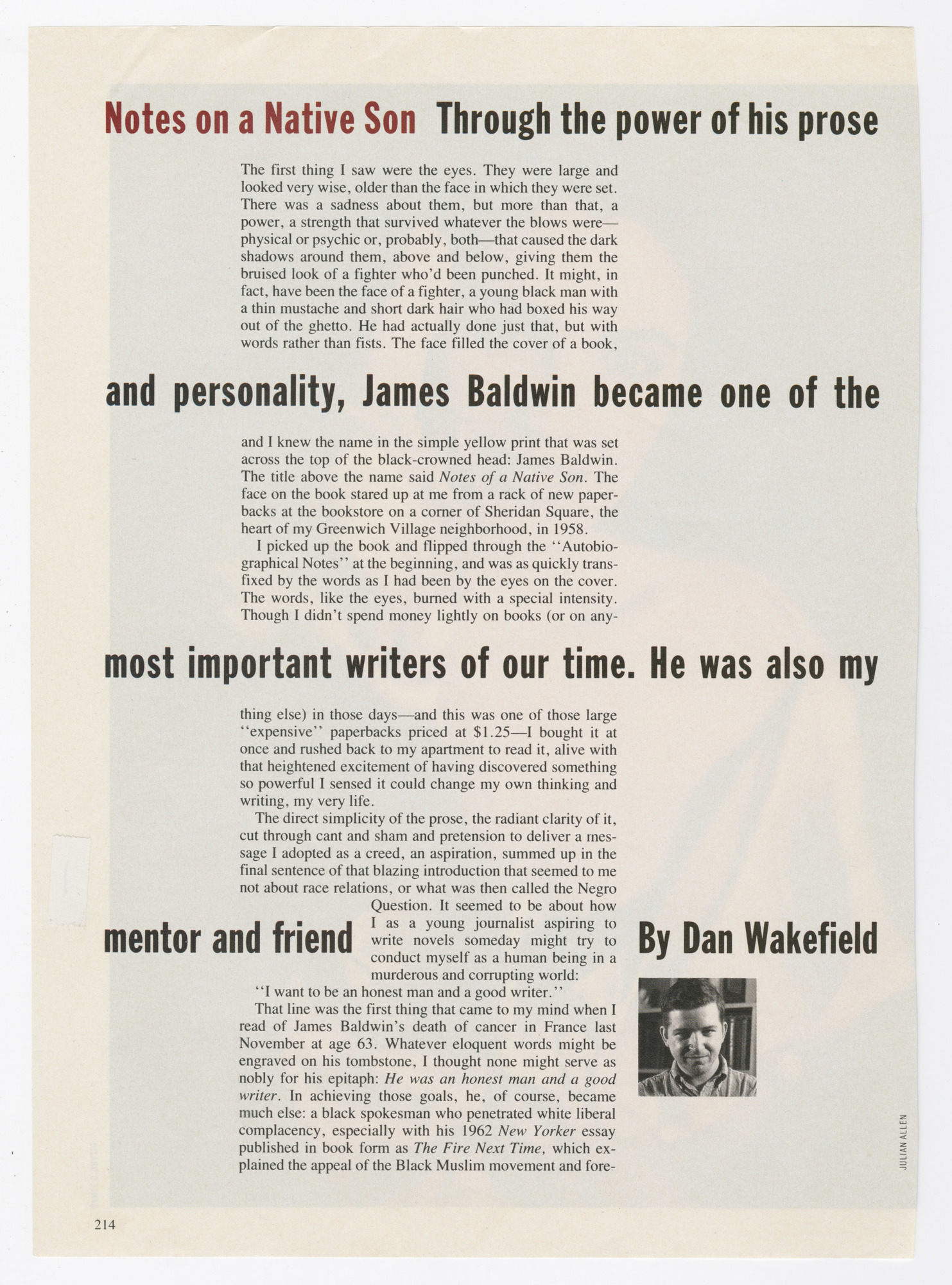 “James Baldwin, Friend and Mentor,” GQ, August 1988.