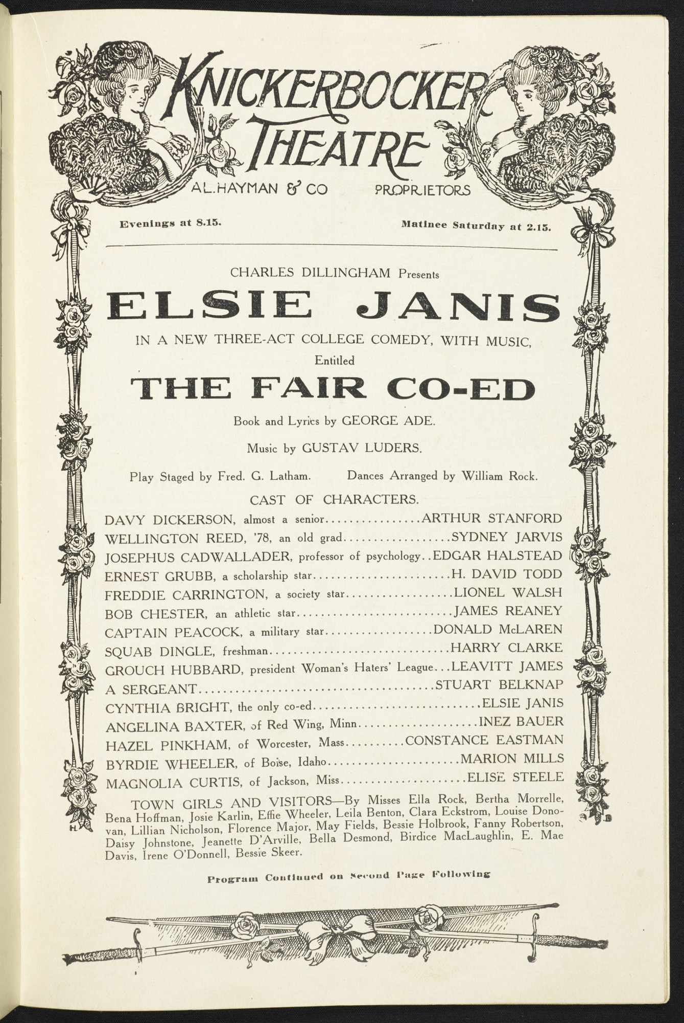 Program for George Ade's The Fair Co-Ed. Knickerbocker Theatre, Broadway, New York,1909.