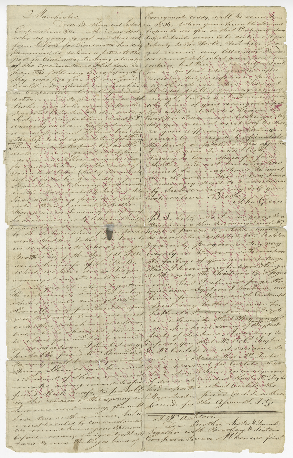 First page, letter from England to America