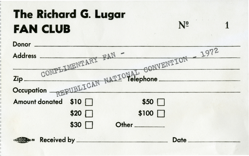 The Richard G. Lugar Fan Club Donation Receipt
