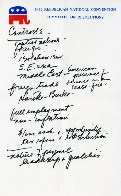 Handwritten Notes from the 1972 Republican National Convention