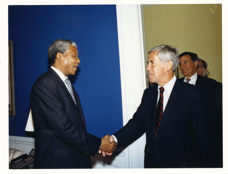 President Nelson Mandela and Senator Richard Lugar Shaking Hands