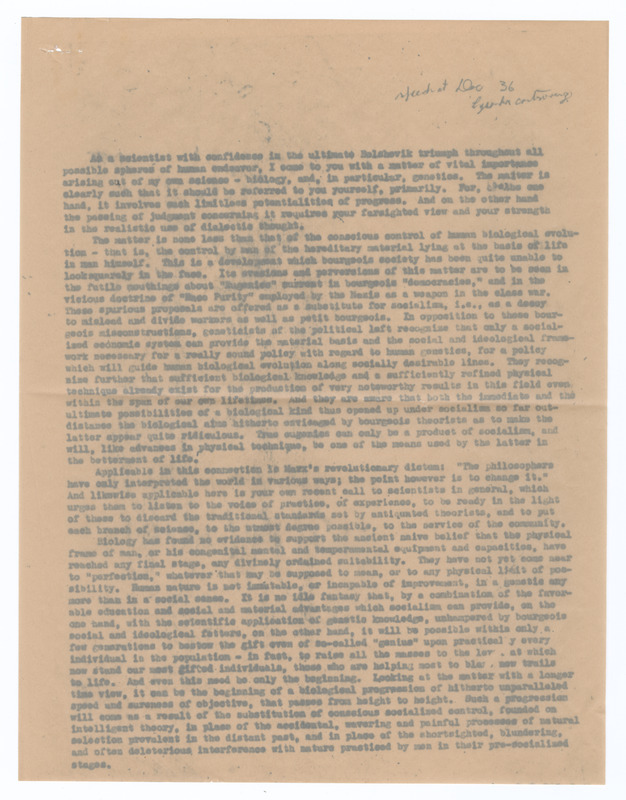 Muller's 1936 letter to Stalin