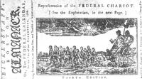 Washington with Federal Constitution and Benjamin Franklin in chariot pulled by thirteen freemen, representing the original thirteen states