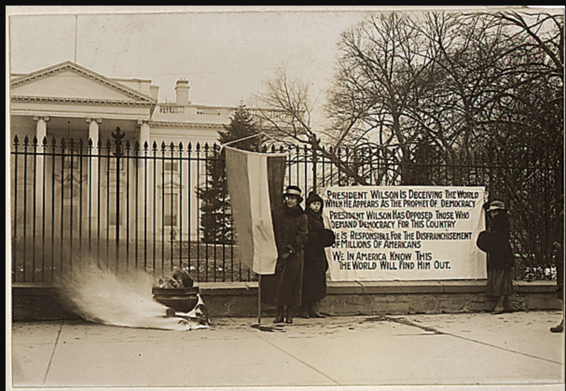 Woman Suffrage in Washington, District of Columbia. Suffragettes bonfire and posters...